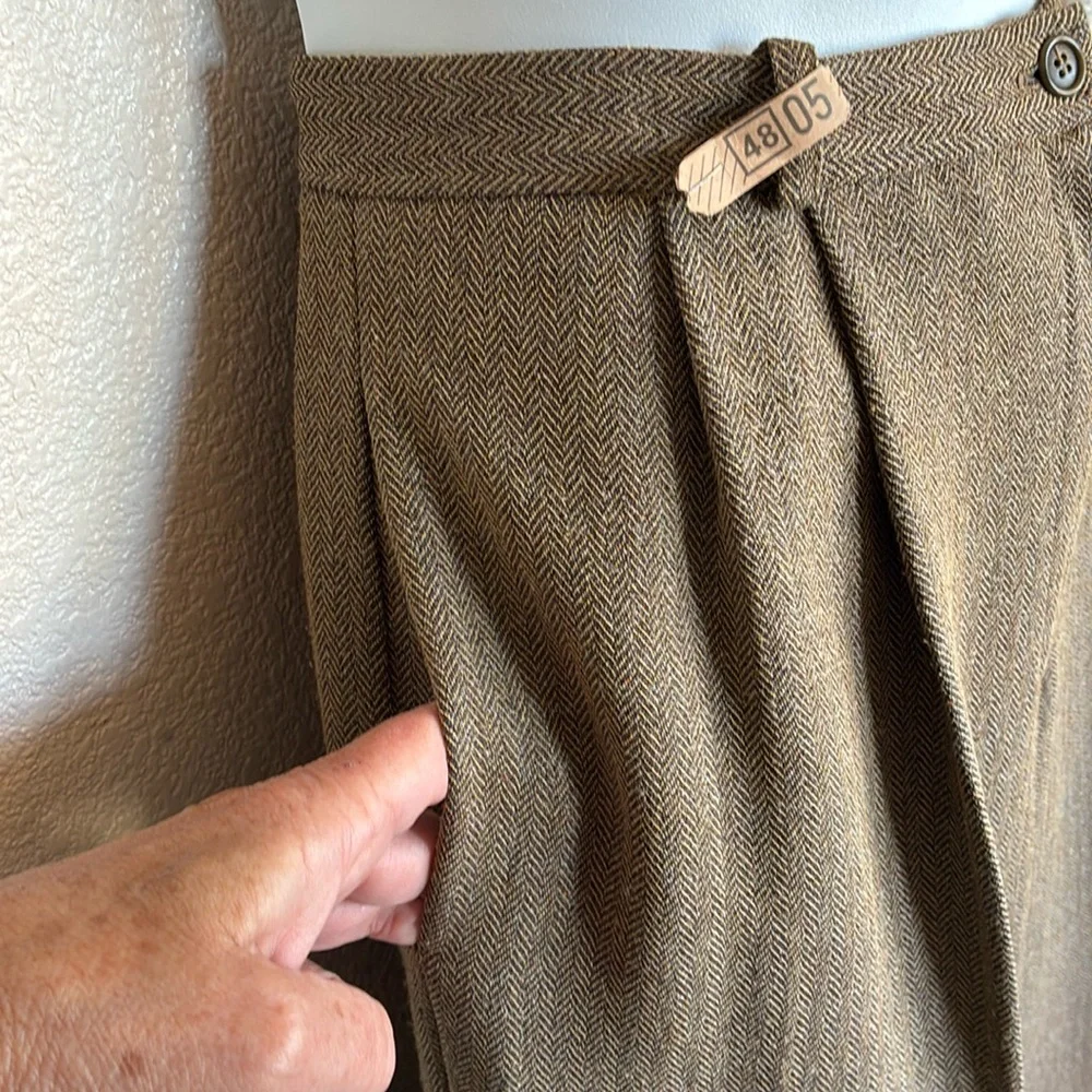ANN TAYLOR trousers, gold/tan, herringbone tweed, pleats, pockets, cuffs. 12 EUC - Picture 7 of 17